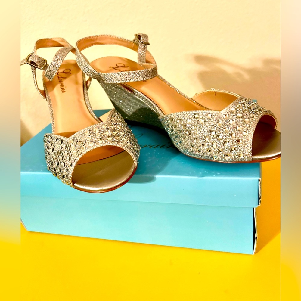 Lorraine Helene Silver Open toe Glittery Bling Wedge Heels